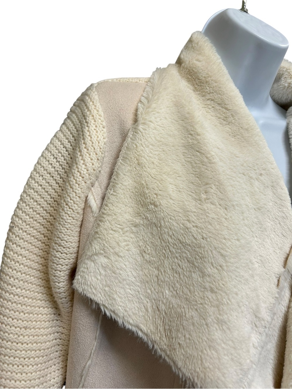 Knox Rose Off White Faux Suede Knit Open Front Drape Cardigan Size M - Picture 2 of 6